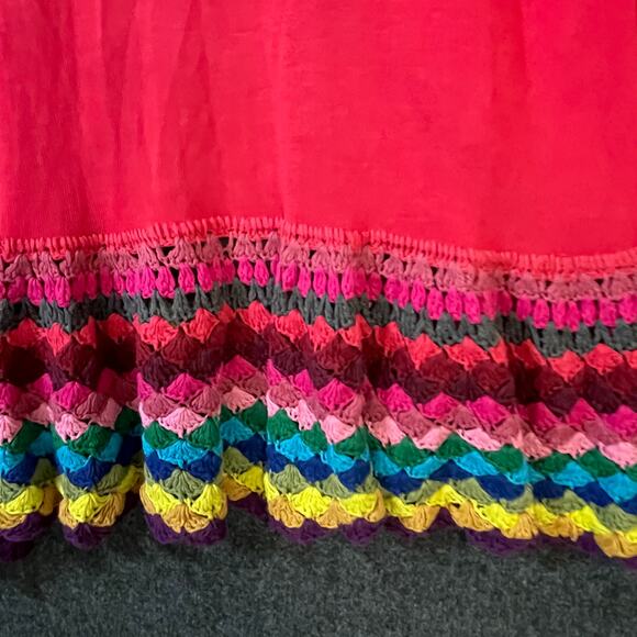 Double Zero Boho Crochet Ruffle Vest Rainbow Trim Cardigan Open Front - Picture 9 of 12